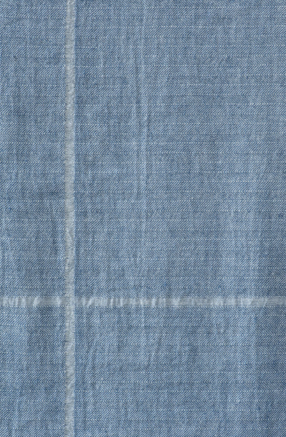 herringbone denim blue check linen
