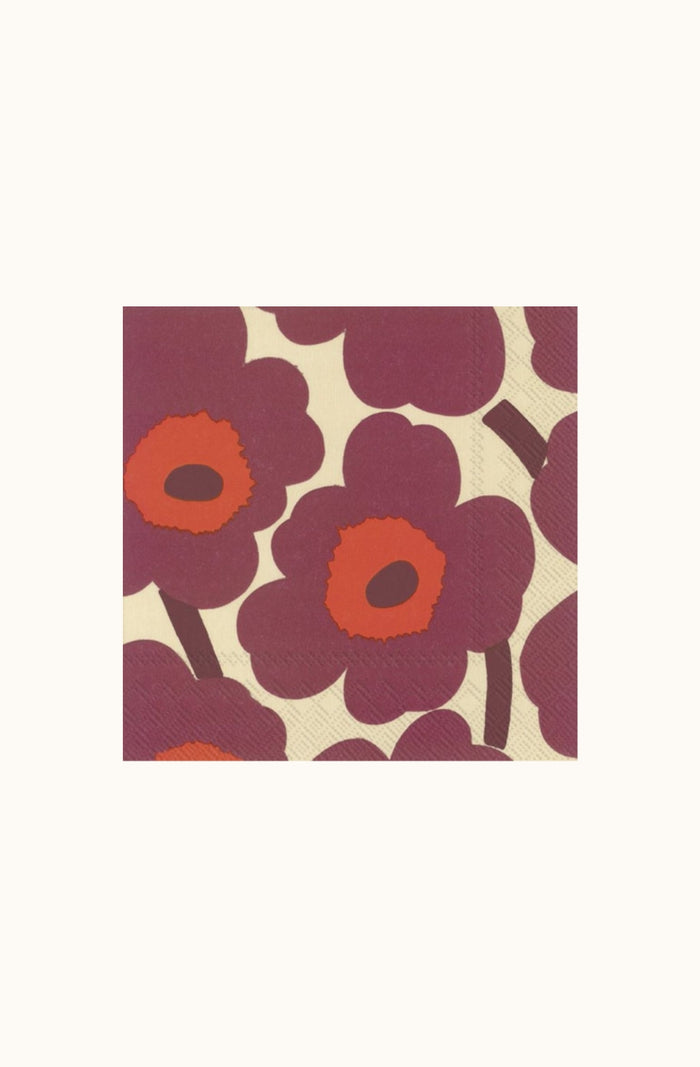 Marimekko Unikko Cream Bordeaux Cocktail Napkin Set