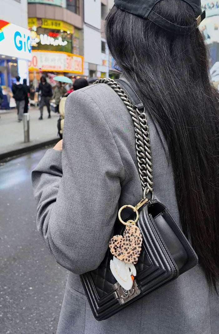 Bag Charm - Heart - Brown