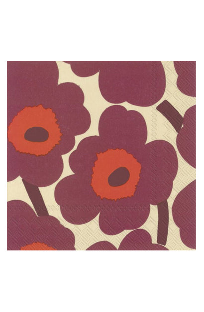 Marimekko Unikko Cream Bordeaux Cocktail Napkin Set
