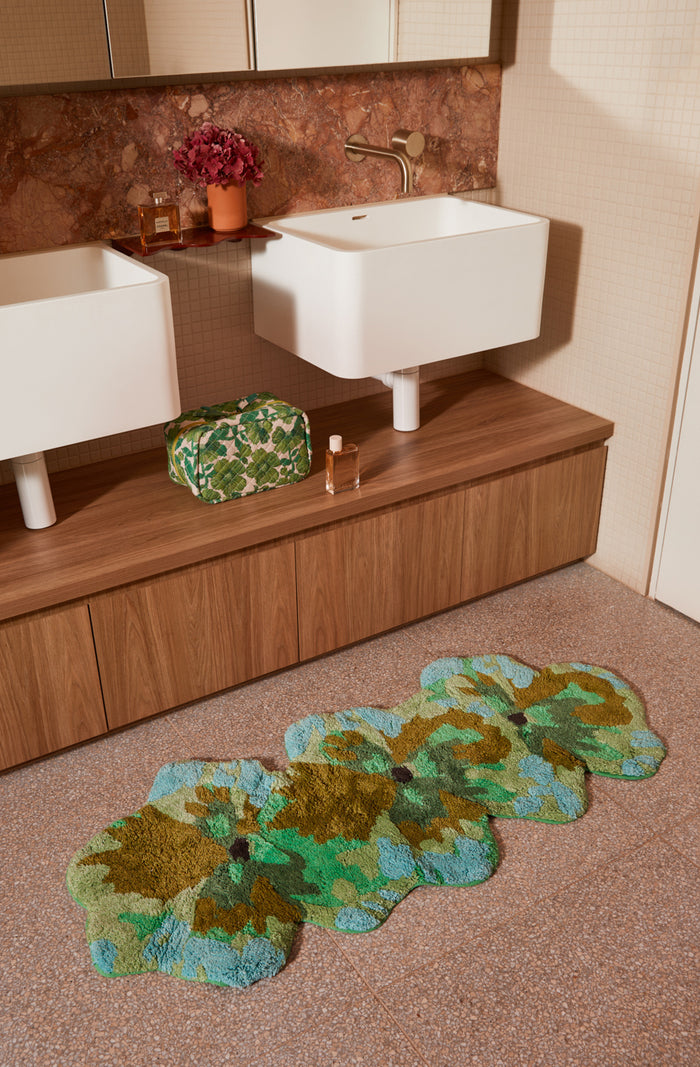 Pansy Green Long Bath Mat