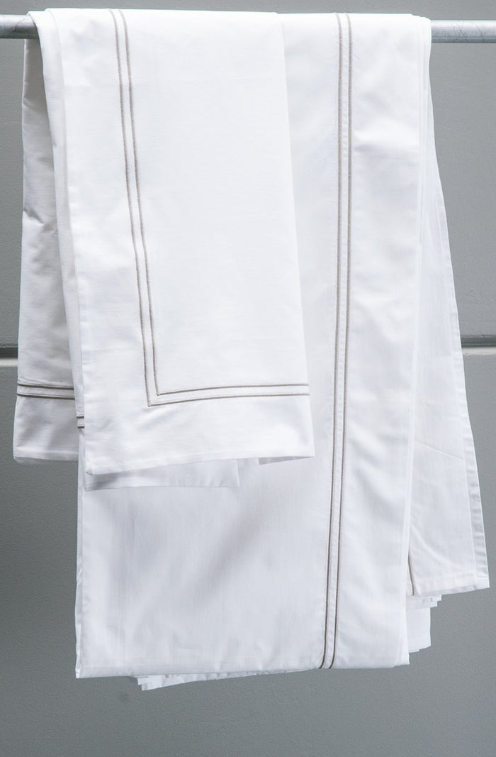 livorno white with taupe stitching duvet cover