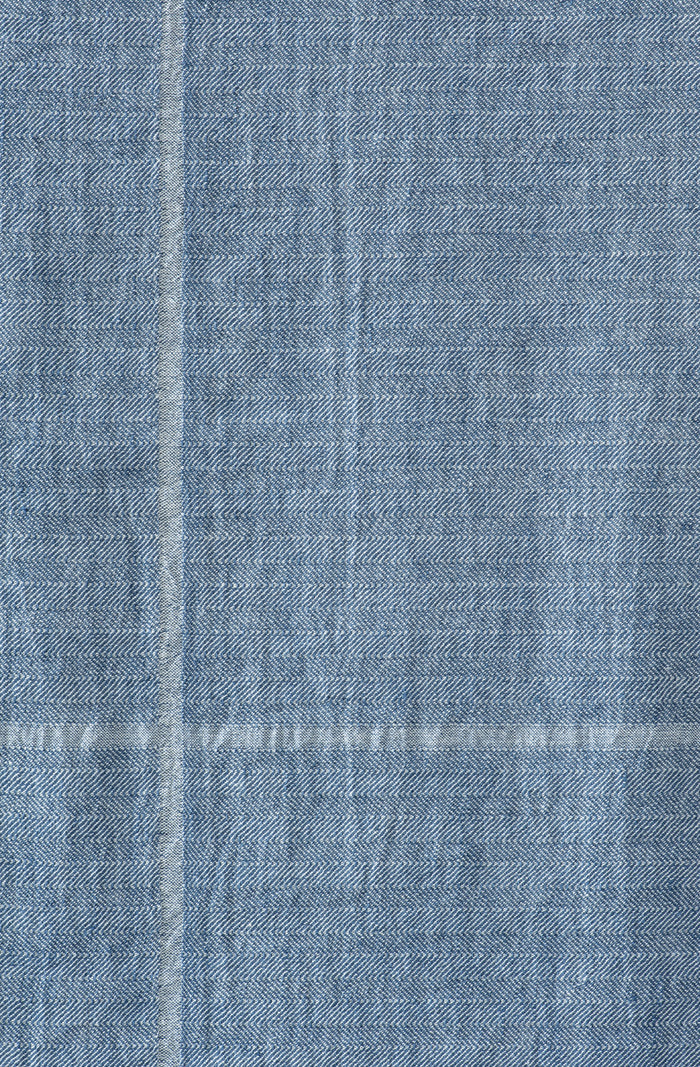 herringbone denim blue check linen