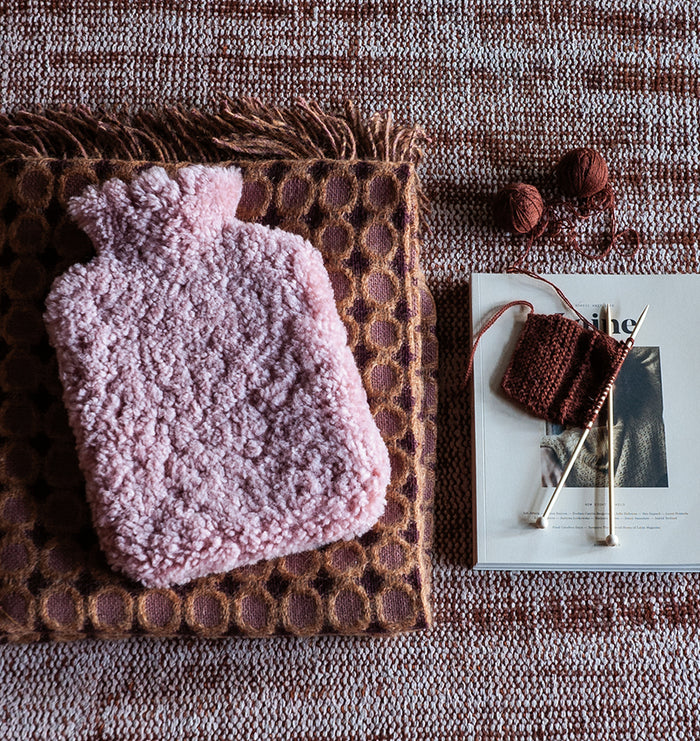 new zealand short wool hot water bottle - coral silver pink